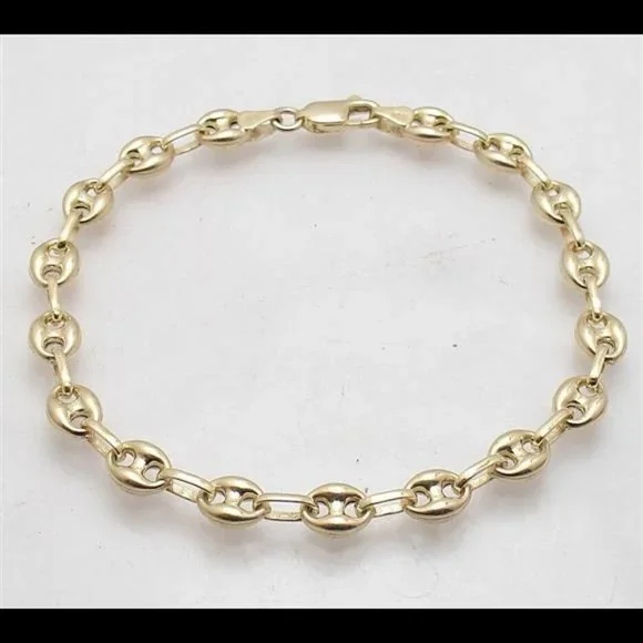 7" Puffed Mariner Anchor Link Bracelet 14K Yellow Gold Plated Sterling Silver 7m